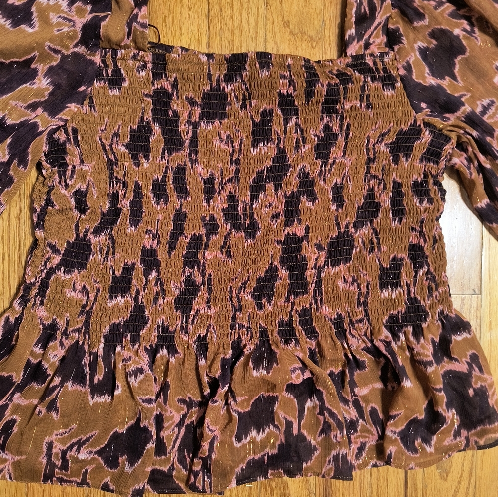 3/$10⭐ Nine West cropped peplum shirt, XL, colors: orange/pink/purple/brown - Picture 8 of 12